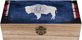 Vintage Wyoming Flag Printed Wooden Storage Box Small Jewelry Casket Gifts Boxes with Hinged Lid And Front Clasp