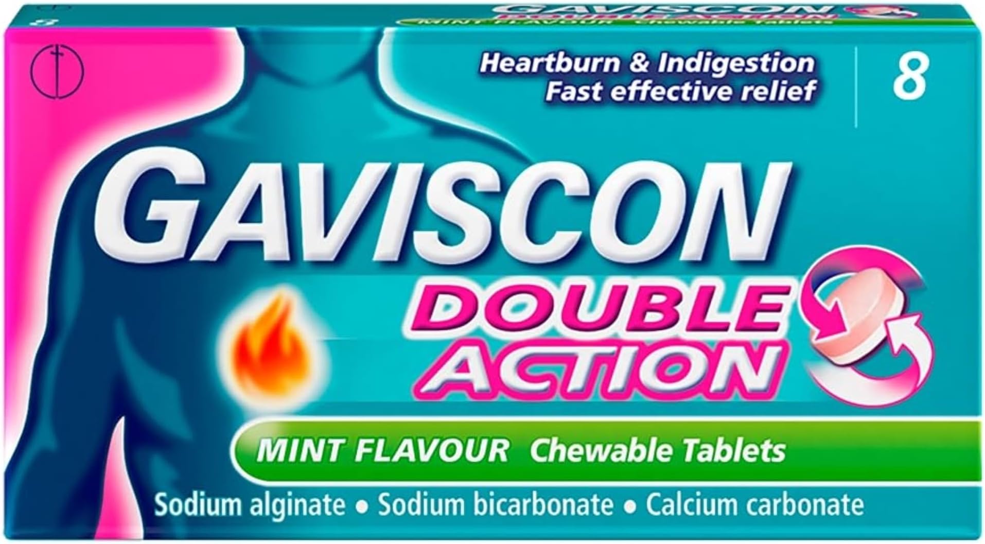 Double Action Tablets Heartburn Indigestion Mint 8 pack
