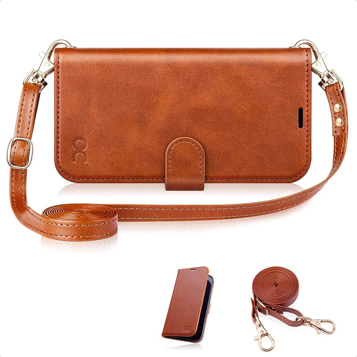 OCASE for Galaxy S24 FE Wallet Case, PU Leather Crossbody Phone Case with Removable Shoulder Strap, Kickstand, RFID Blocking Card Slots, Flip Folio Phone Purse, Brown