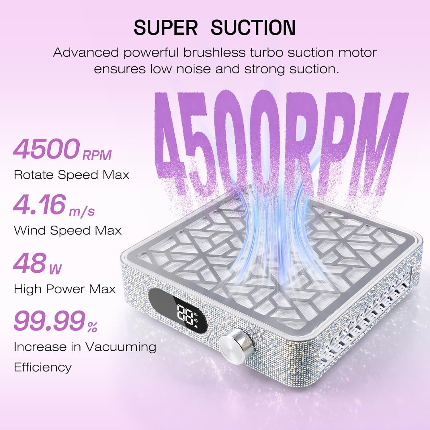 Aspiradora Silenciosa De 4500 RPM para Polvo De Uñas: Extractor Profesional con Filtro Reutilizable para Acrílico, Gel Y Polvo De Inmersión. Herramienta Esencial para Principiantes Y Artistas De
