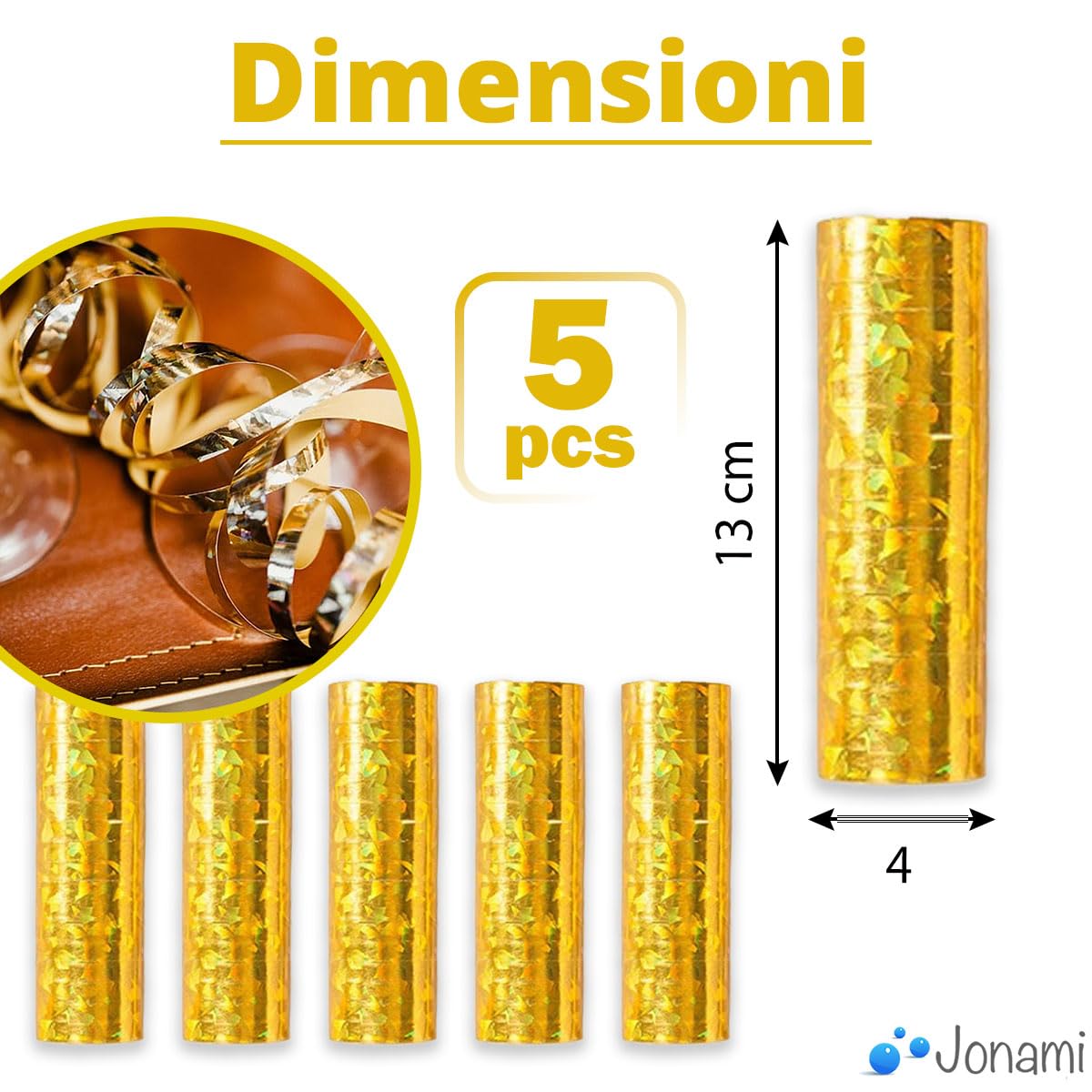 5 Stelle Filanti Metalliche Oro per Decorazioni Festa Compleanno - 5 Pezzi -