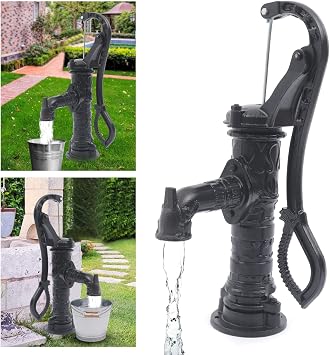 Pitcher Pump,19.69ft Cast Iron Well Manual Hand Shake Pitcher Pump with Ergonomic Handle,Antique Stand Transfer Easy Installation, Old Fashioned for Outdoor Home Yard Garden Pond Farm