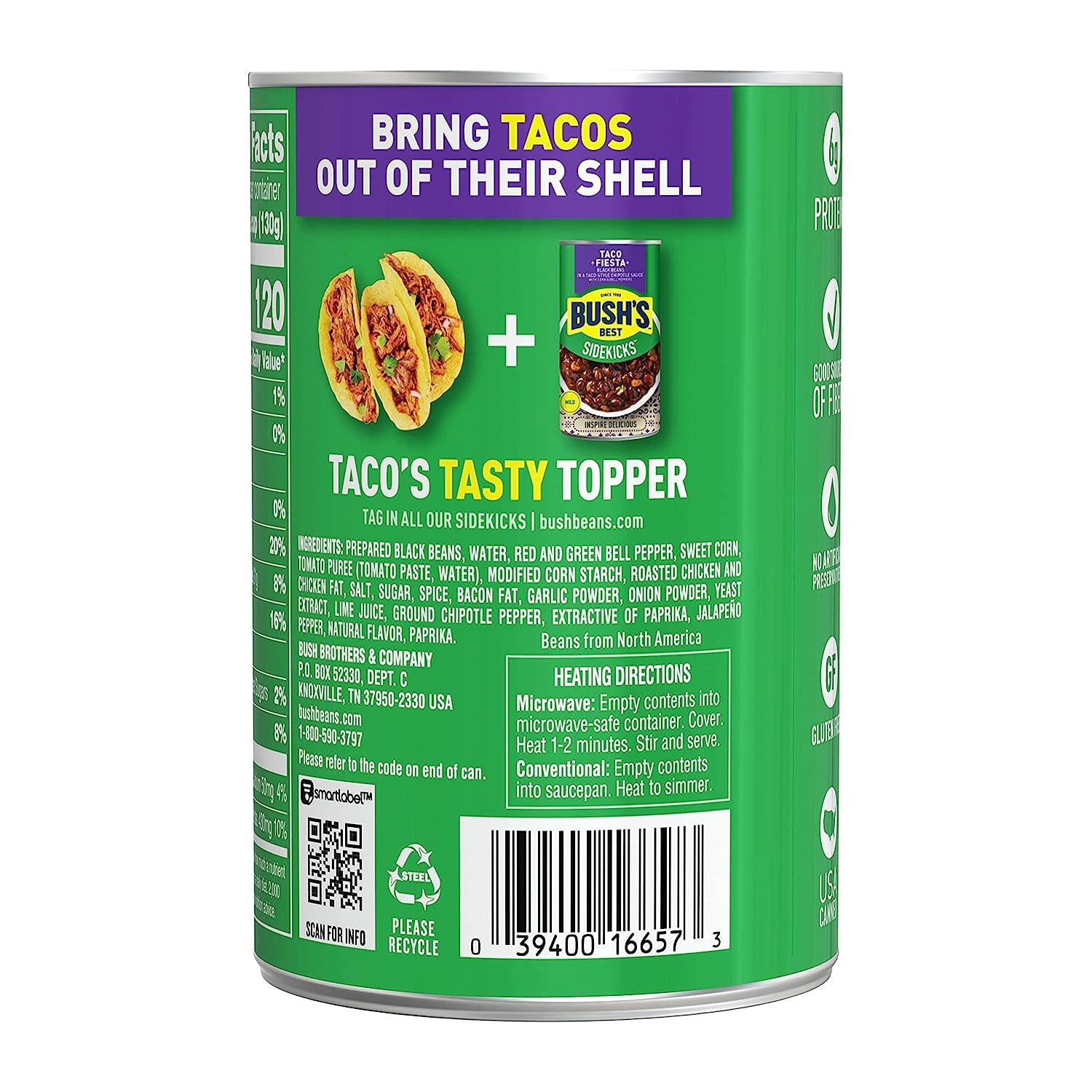 Bush's Best Taco Fiesta Black Beans, Source of Plant Based Protein and Fiber, Low Fat, Gluten Free, Taco-Style Chipotle Sauce, 15.1 Ounce (Pack of 6) image 3
