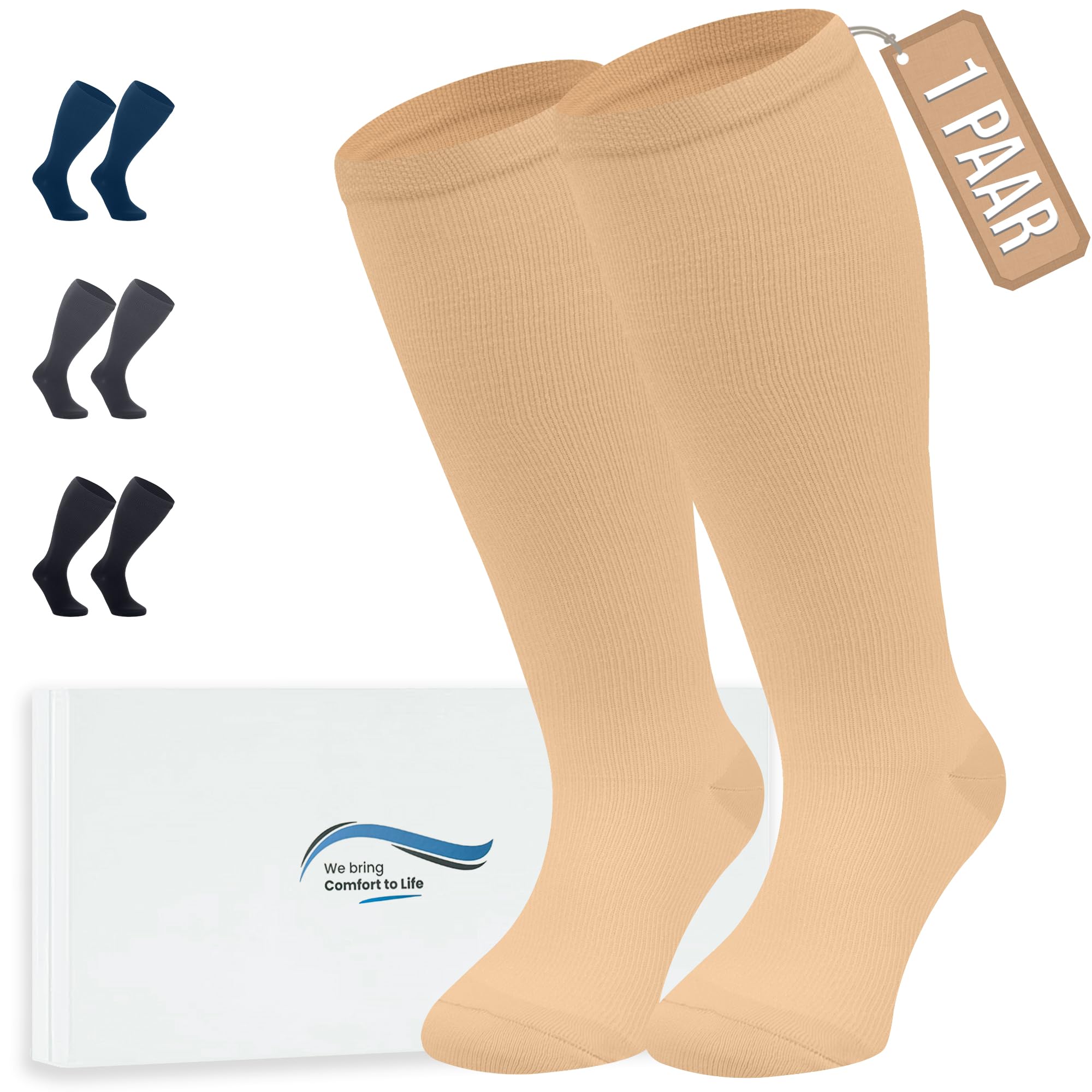 360 Relief Kompressionsstrümpfe Damen und Herren - Kompressionssocken einfarbig für Sport, Laufen, Flug, Reisen, Joggen, Radsport, Stütz Thrombosestrümpfe, mit Wäschenetz