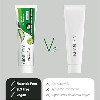 Aloe Dent Charcoal Toothpaste Fluoride Free, Natural Action, Vegan, Cruelty Free, SLS Free, Whitening, Healthy Gums, 100 ml