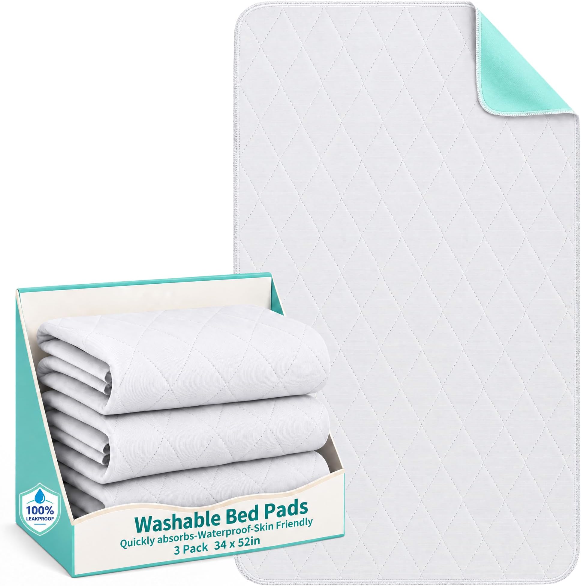 CoolShields Reusable Waterproof Bed Pads Washable Underpads 34 x 52(3 Pack)