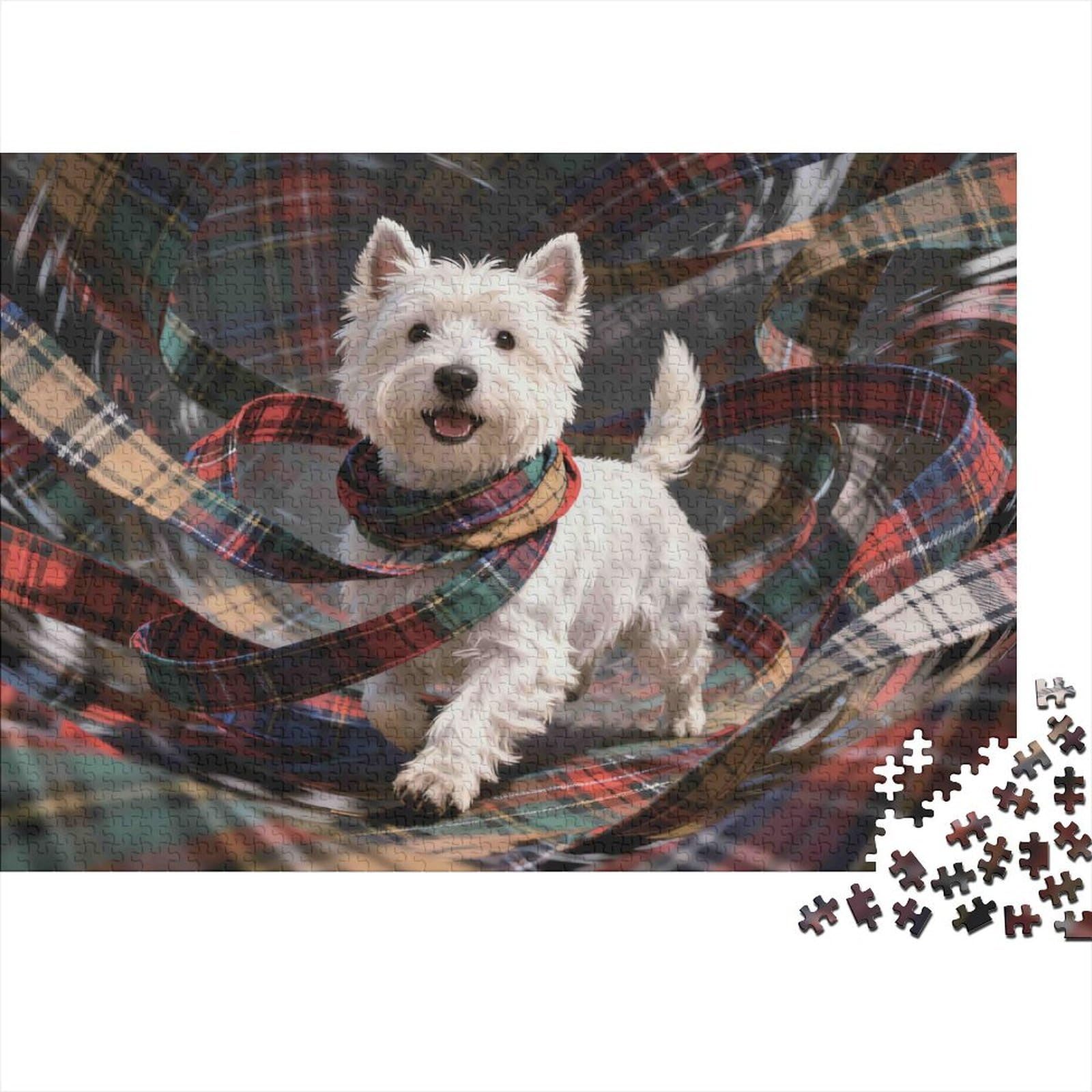 West Highland White Terrier Tartan Scarf 1000 Piece Jigsaw Puzzle for Adults Paper Relaxation Home Decor Gift 38x26cm/1000pcs — image 1