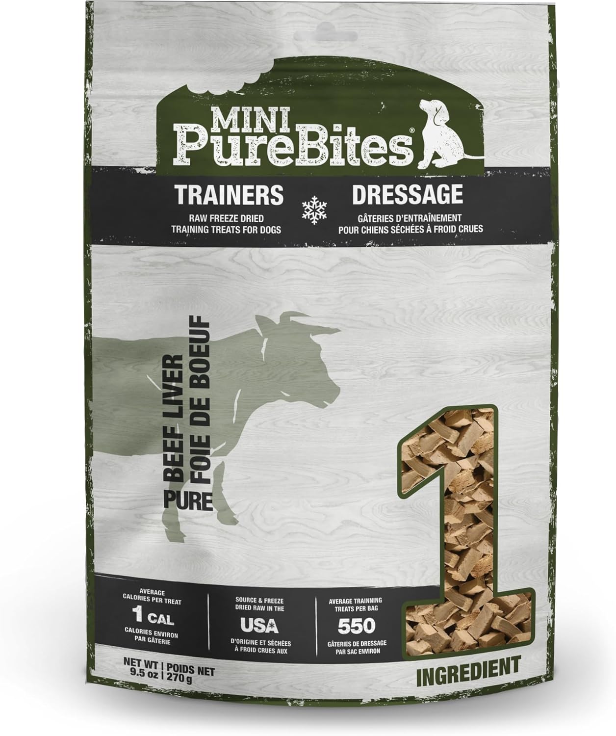 PureBites Mini Beef Liver Freeze Dried Dog Treats, 1 Ingredient, Made in USA, 9.5oz