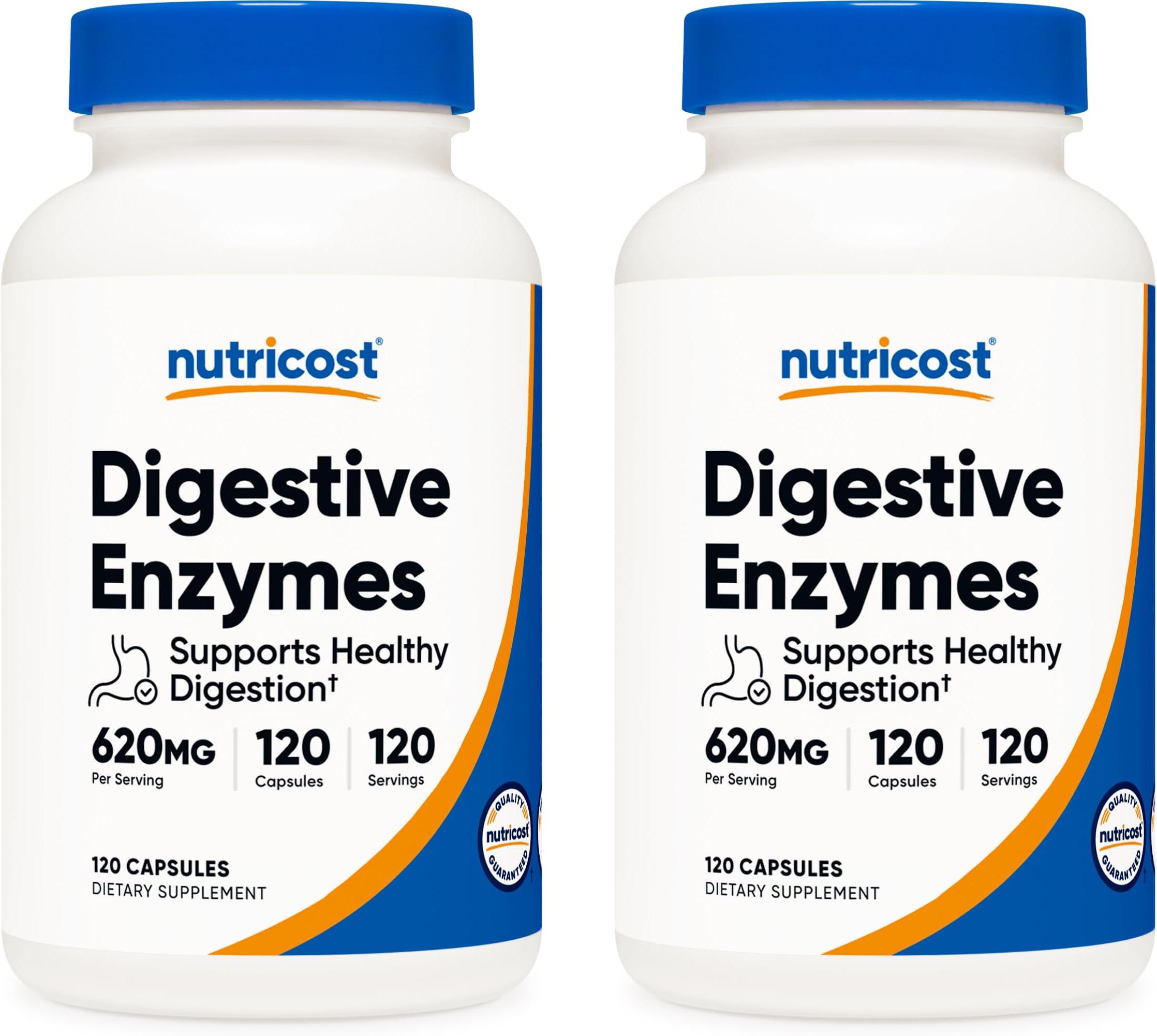 Digestive Enzymes 620mg, 120 Veggie Capsules (2 Bottles) - Complete Digestive Enzyme Supplement