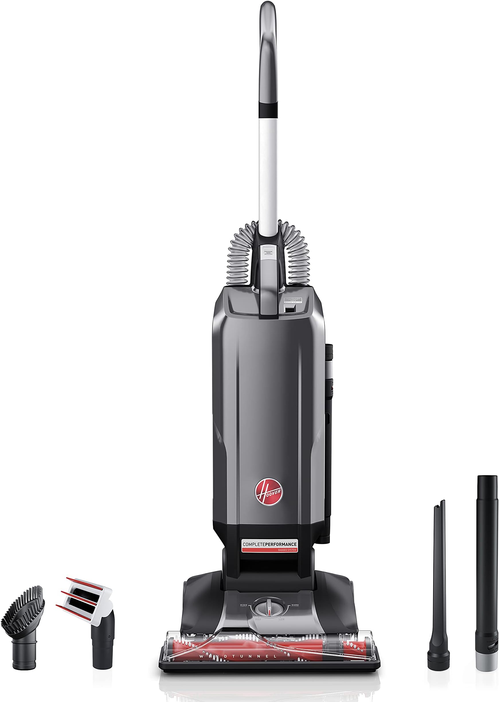 Hoover Complete Performance Advanced Pet Kit, Corded Bagged Upright Vacuum Cleaner with HEPA Filter, UH30650, Grey