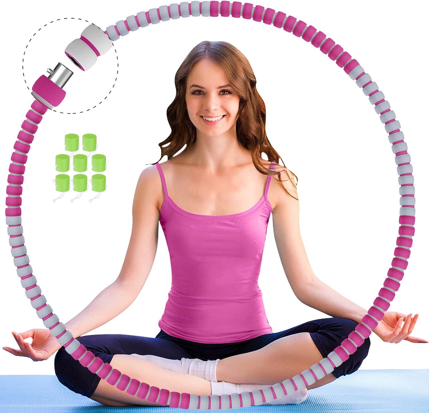 ZltKalze Weighted Exercise Hoop for Adults, 2.6lb Perfect for Beginner, Sturdy Stainless Steel Tube & Soft Foam Workout Hoop, Freely Add Weight to Burn More Fat Workout