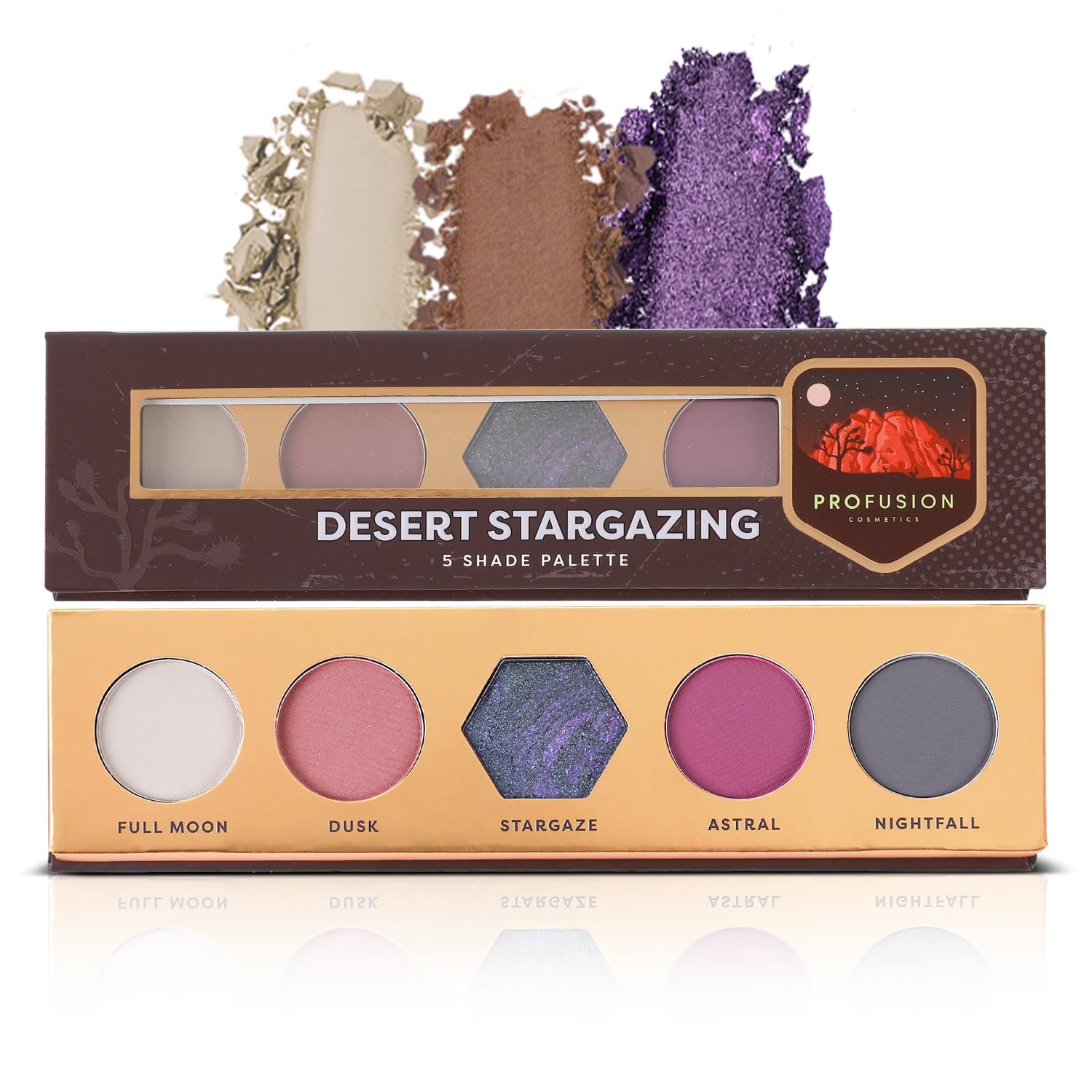 Profusion Cosmetics Blooming Beauty 5-Shade Eyeshadow Palette with Built-In Mirror – Pigmented Mini Set with Matte & Shimmer Finishes, Blendable Travel-Friendly Kit (Desert Stargazing)