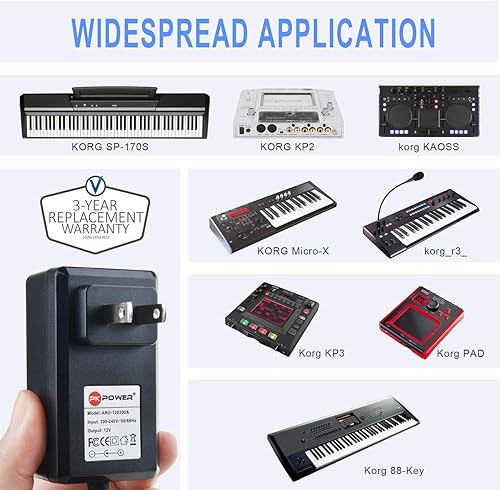 Miniatura 5 de PKPOWER Adaptador de CA de 12 V compatible con Korg PAD KAOSS KP2 KP3 R3 KA203 efectos dinámicos, fuente de alimentación para piano digital KORG X50