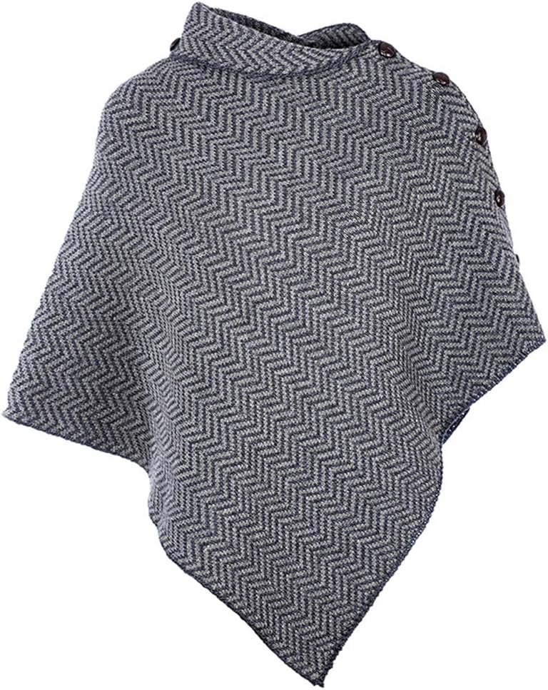 Irish Knit Poncho for Women Herringbone Merino Wool Cardigan Made in Ireland