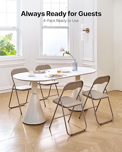 Miniatura 4 de VEVOR Paquete de 4 sillas plegables, sillas plegables de cuero con marco de metal resistente y cojín acolchado, sillas de mesa plegables portátiles