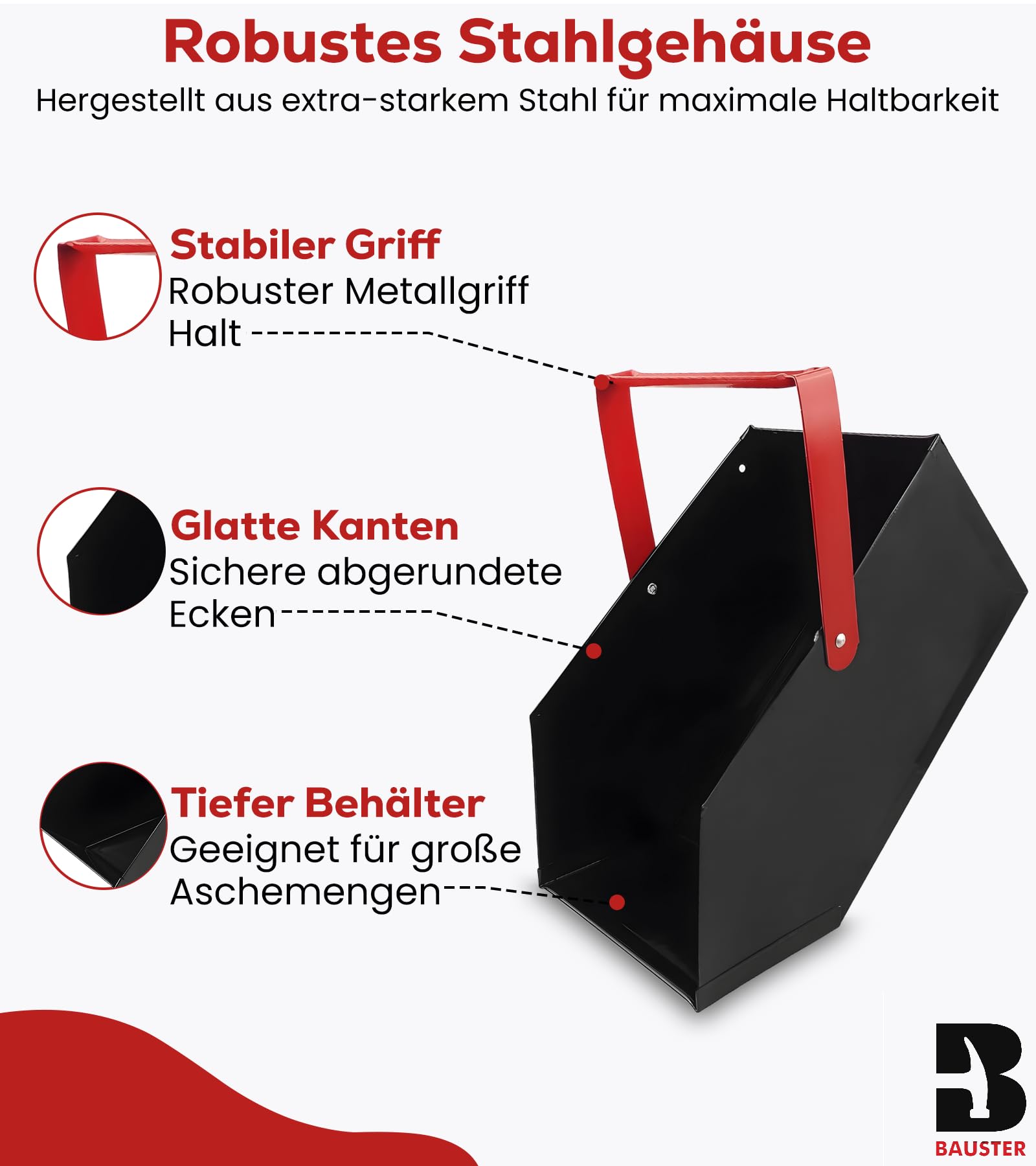 Aschekasten Kohlenkasten/Aschebehälter 43 x 23 x 21 cm Briketts Holz Koks Aschebehälter Kamingrill Zubehör Kohlewanne Kohlenschütte Abtransport Lagern Ascheschale Kamin Kasten