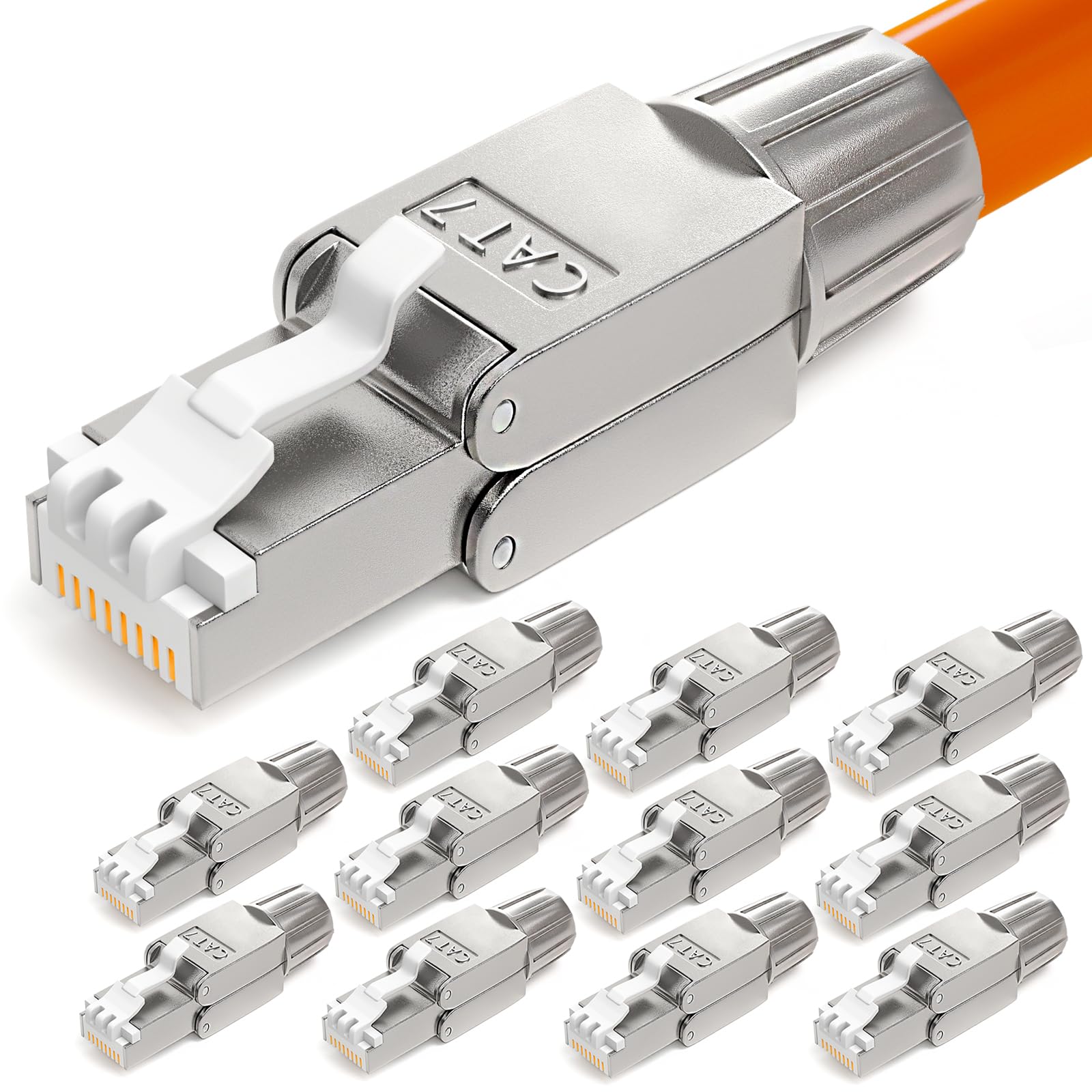 HB-DIGITAL 12x CAT 7 RJ45 Stecker Netzwerkstecker für starre LAN Kabel Verlegekabel Ethernet - werkzeuglos LSA - 10 Gbit/s AWG 22-24 vollgeschirmt STP 50μ vergoldete Kontakte