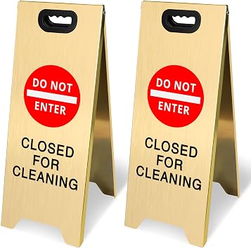 2 Pack Do Not Enter Closed for Cleaning Signs, A-Frame Metal Floor Safety Warning Signs, Foldable Restroom Cleaning Signs for Commercial, Industrial, Office, Restaurant, Retail Stores