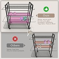 Vista 5 de 4-Tier Dumbbell Rack Stand Only, Adjustable Weight Rack for Dumbbells Kettlebells Yoga Mat, Home Gym Storage Rack with Wheels and Hooks, Powder