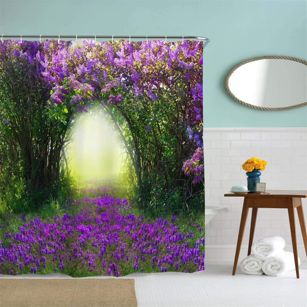 goodbath Garden Shower Curtain, Outdoor 3D Fantasy Forest Rose Anti Mould Waterproof Bath Curtains for Bathroom Bathtub, 180 x 180 cm - Image 3