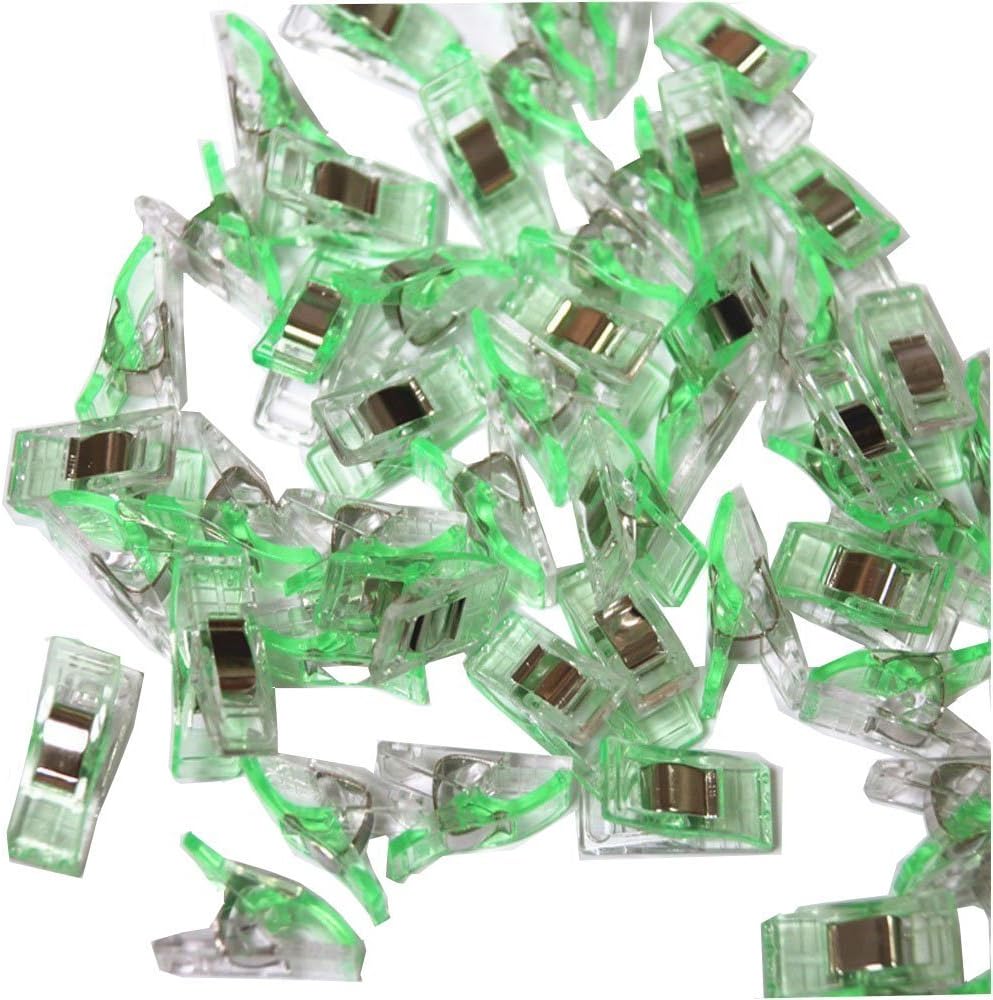 Yunchenghe 100 pcs Sewing Quilting Clips as Quilting Fabric Clips Quilt Binding Clips Paper, Green Clips in Small Middle Large Size