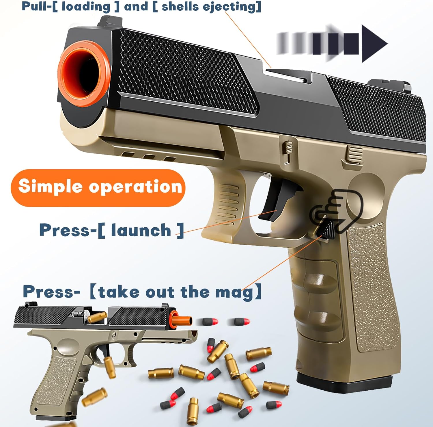 Shell ejecting Soft Bullet Foam Blasters Pellet Ball Pistol Realistic Dart Hand Gun Cool Stuff That Look Real Coolest for Age Year Old Boys Toys Teen Teenager teenag Gift Ideas (Black)