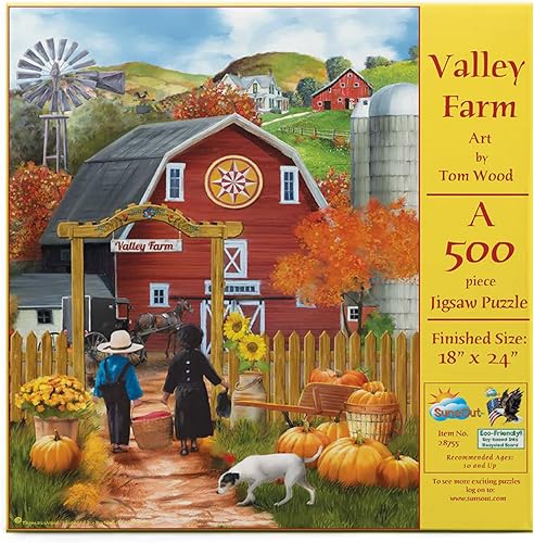 SUNSOUT INC - Valley Farm - Rompecabezas de 500 piezas por artista: Tom Wood - Tamaño acabado 18" x 24" Halloween - MPN # 28755