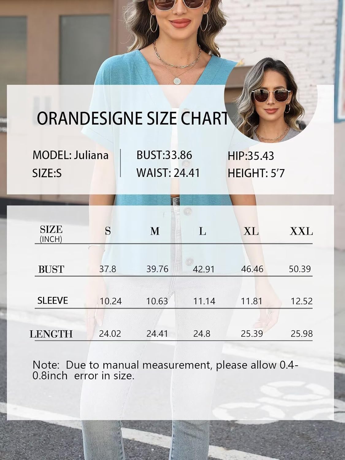 ORANDESIGNE Women's Short Sleeve V Neck Tops Casual Button Down Summer T Shirts Basic Ladies Tees - Image 6