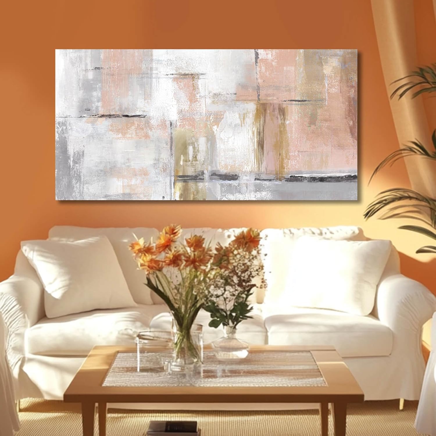 SOUGUAN Canvas Art Gold Wall Decor for Girl Pink Pictures for Living Room Wall Decoration Abstract Wall Art White Modern Painting Pictures 20"x40"