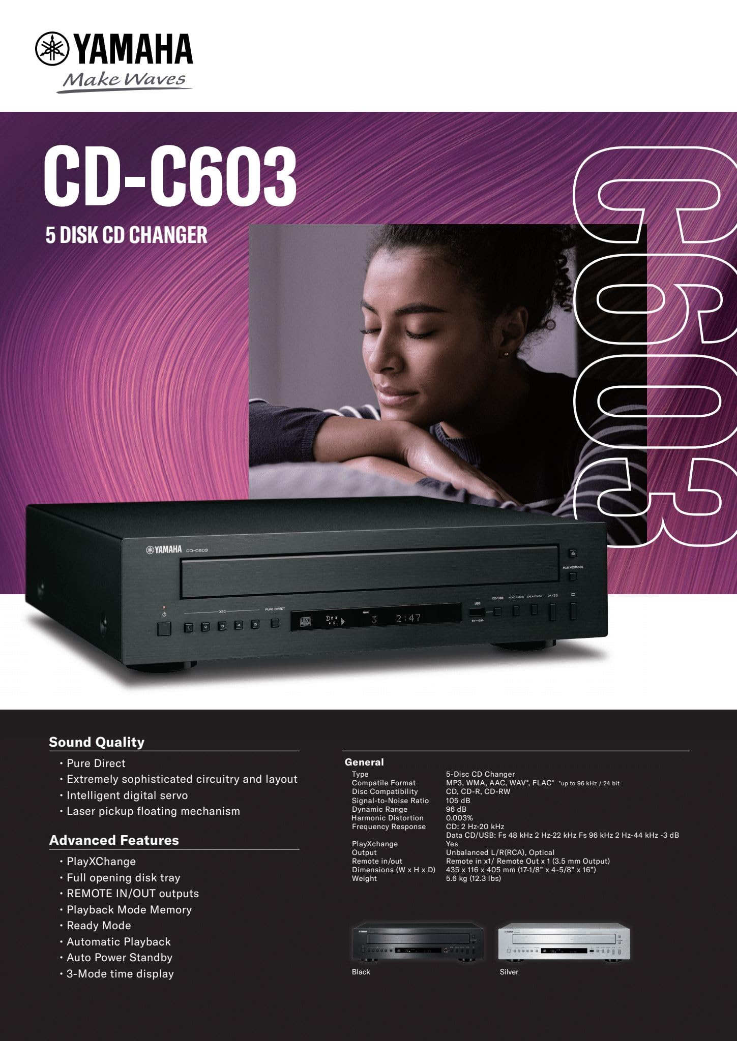Yamaha CDC603 Multidisc 5 CD Changer Noir
