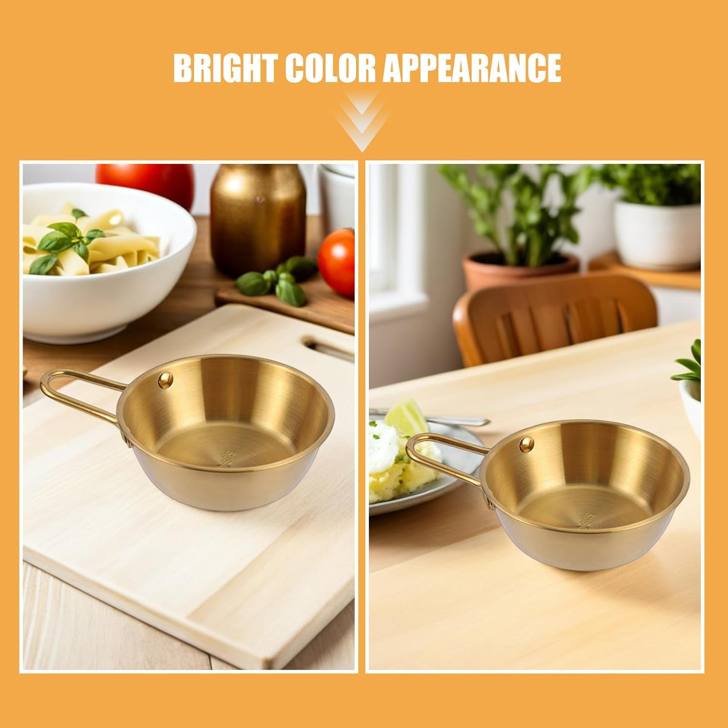 3 Piece Stainless Steel Bowl Set with Handle, Golden image 3