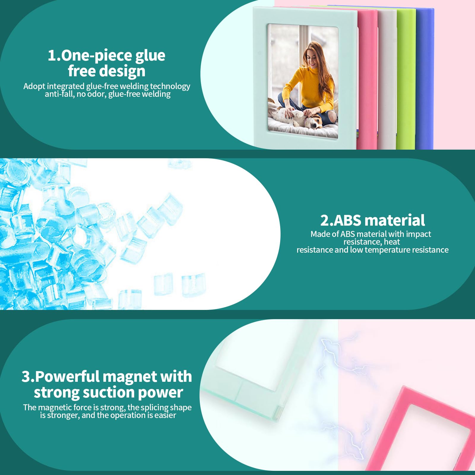 12 sztuk mini magnetycznych ramek na zdjęcia, 7,6 cm (3 cale), małe kolorowe magnetyczne ramki na zdjęcia, ramki magnetyczne do lodówki, do samodzielnego tworzenia kompozycji z wielu zdjęć (12