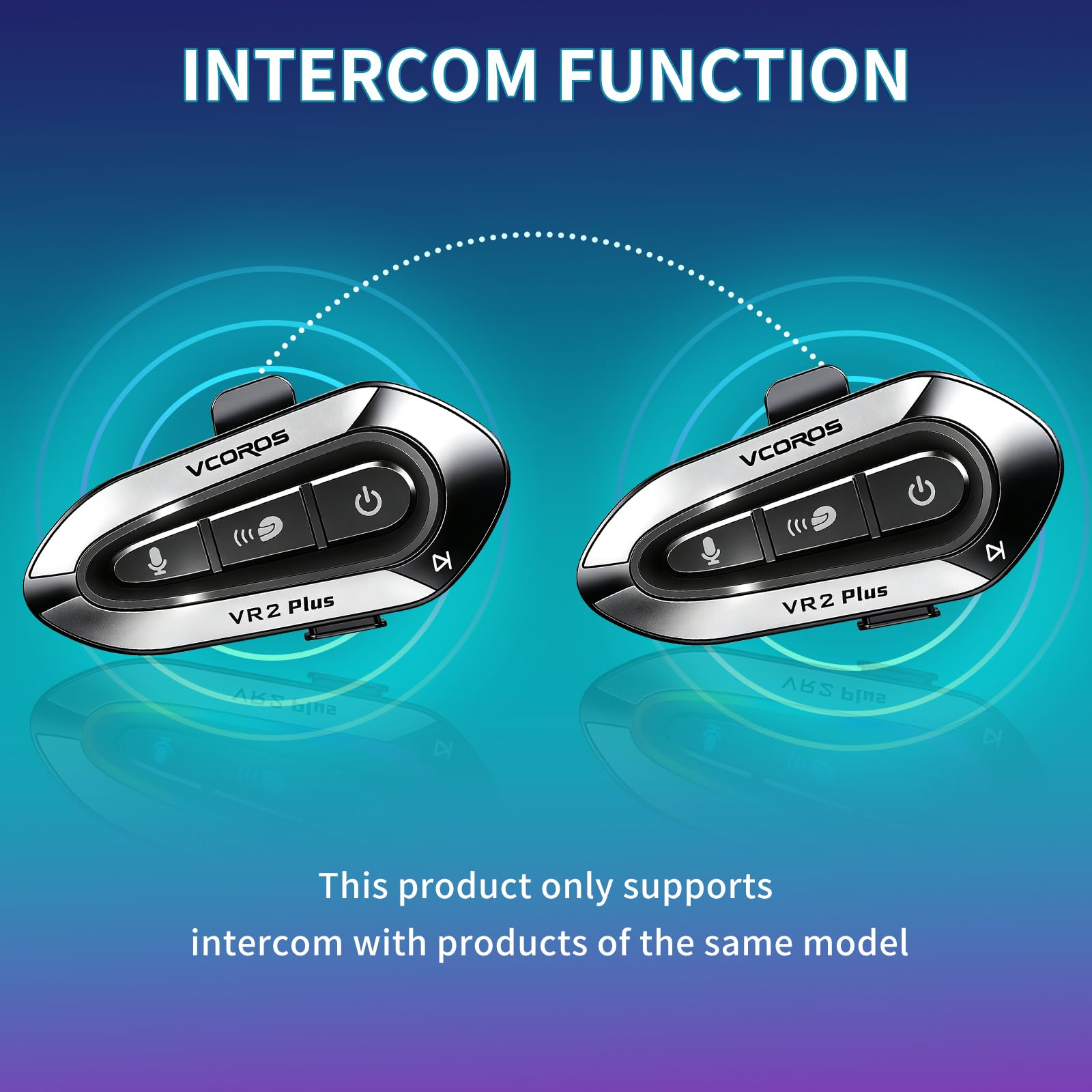 VCOROS Intercom Moto VR2 Plus,Système de Communication Bluetooth pour 2 Personne À Moins de 500m,IP56,Mode d'éclairage RGB,Kit Main Libre Moto,Soutien Contrôle Vocal Contrôle Musical (2Pack Hard Mic)