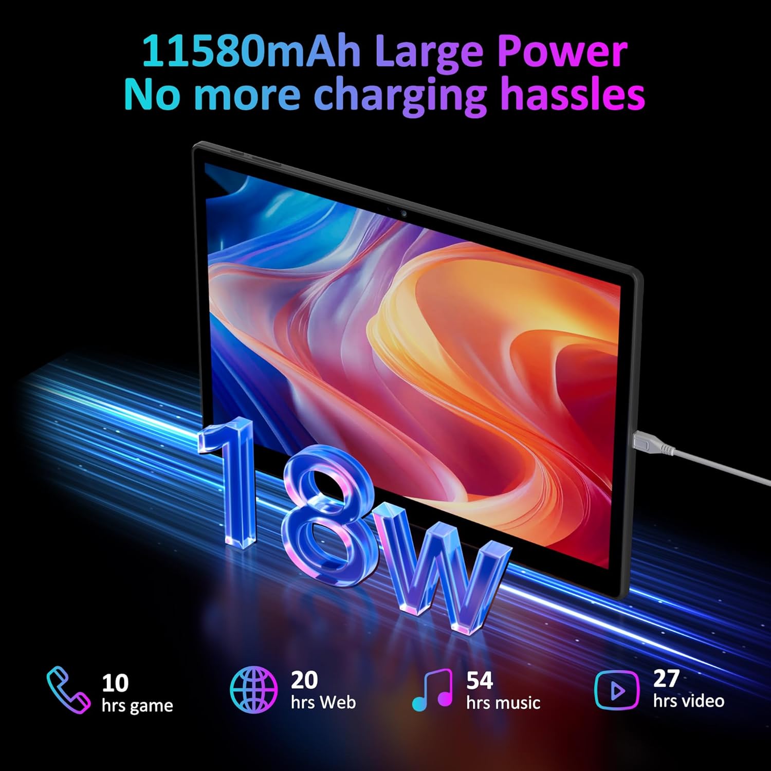 Tablet 14 Inch Android 15 Tablets, 2000*1200 IPS Display Tablets, 256GB Storage(Expand to 2TB) + 36GB,11580 mAh 18W PD Fast Charger, 8 Core CPU,4 Speakers, 5G WiFi, 8+13MP, Tablet with Case - Black