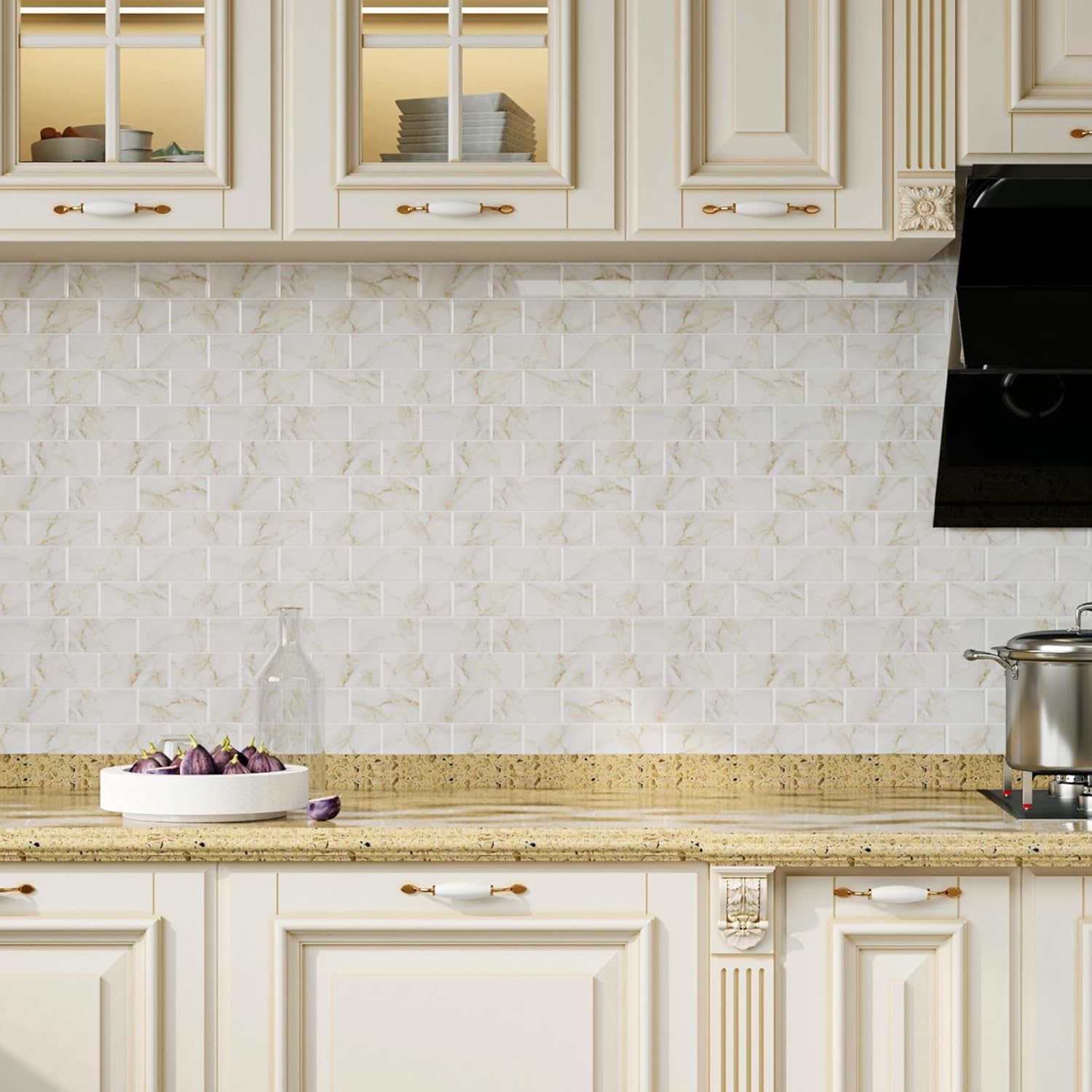 VaryStyle 12"x12" Yellow Marble Peel and Stick Backsplash for Kitchen, Bathroom, Fireplace - Subway Tile Style, Self-Adhesive, Removable