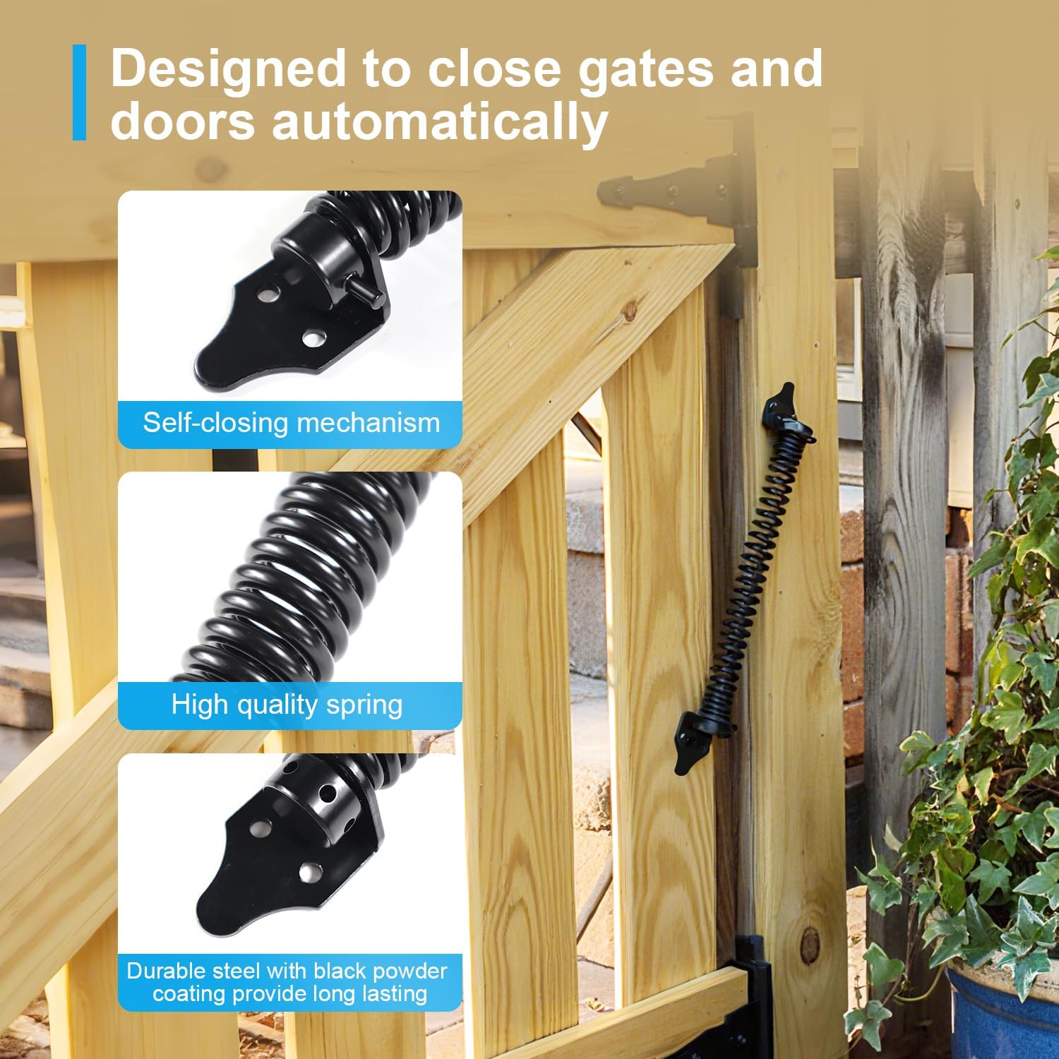 Gate Springs Self Closing Heavy Duty 14in Outdoor Gates Adjustable Tensioner Automatic Gate Closure - 2 Pack