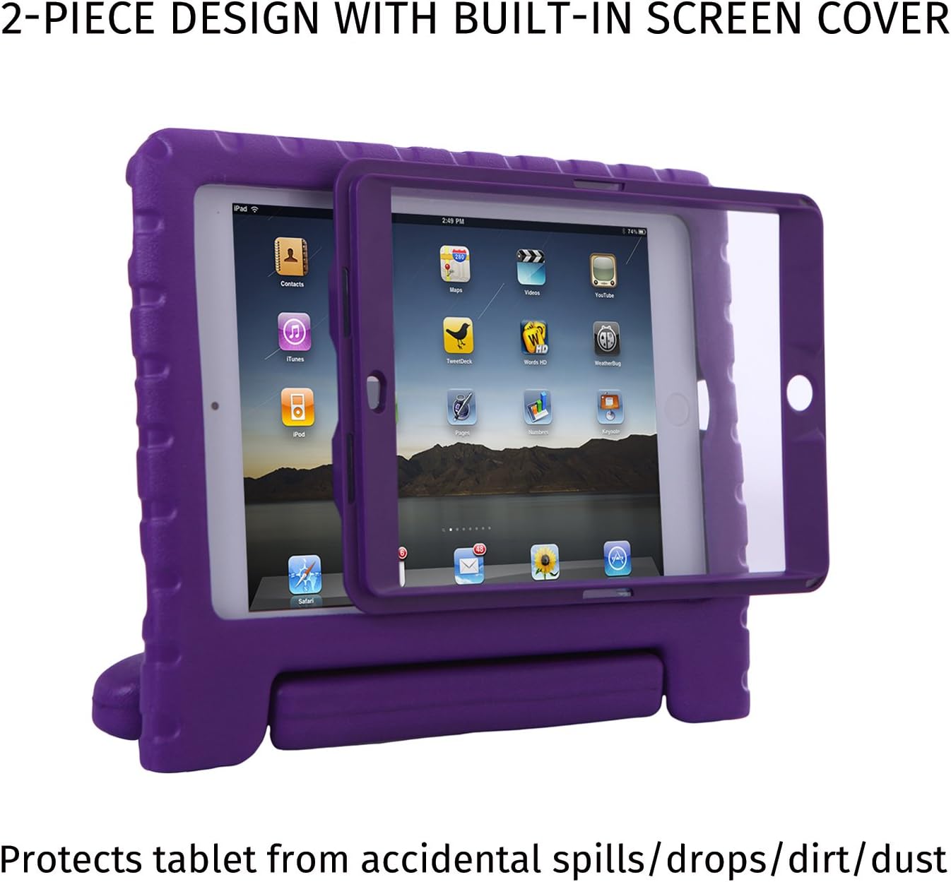 HDE Case for iPad Mini 1 2 3 Kids Shockproof Bumper Hard Cover Handle Stand with Built in Screen Protector for Apple iPad Mini 1st 2nd 3rd Generation (Purple)