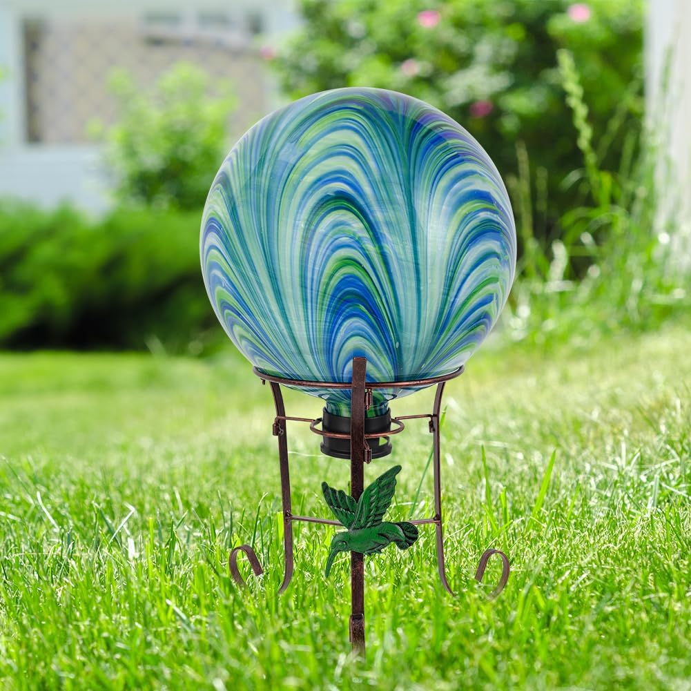 10" Diameter Gazing Ball with Metal Stand for Outdoor Garden(Green)