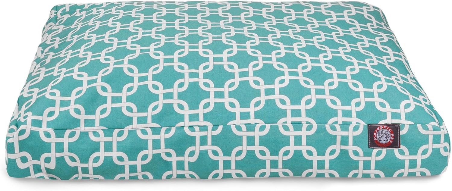 Majestic Pet Shredded Memory Foam Dog Bed Large with Removable Washable Cover – Rectangle Orthopedic Dog Bed–Durable Dog Crate Bed-Flat Dog Bed for Senior Dogs - (44x36) L - Links - Teal