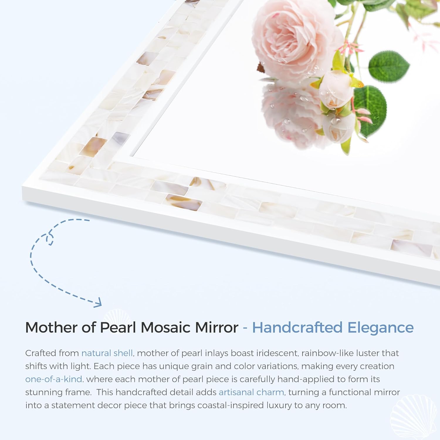 Tanmicoshomy White Arched Wall Mirror 24x36 Inches, Mosaic Bathroom Mirror with Shell Frame for Bathroom Living Room Bedroom or Entryway