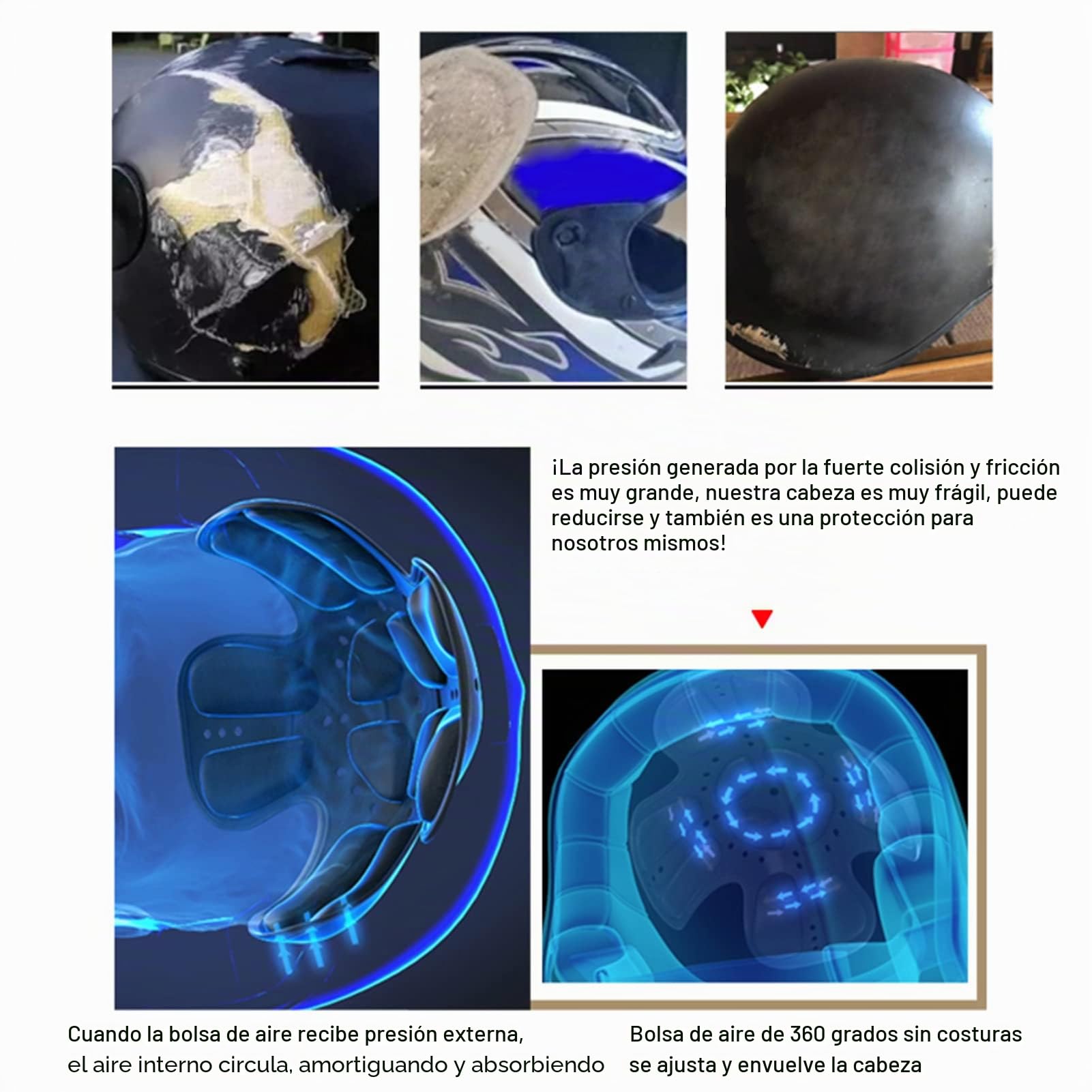 Juego de Acolchado Universal para Casco Espuma Protección para la Cabeza de 360 ​​​​° Bolsillo de Aire 3D Absorción de Golpes Forro para Casco de Motocicleta Anti Sudor Almohadilla para(A)