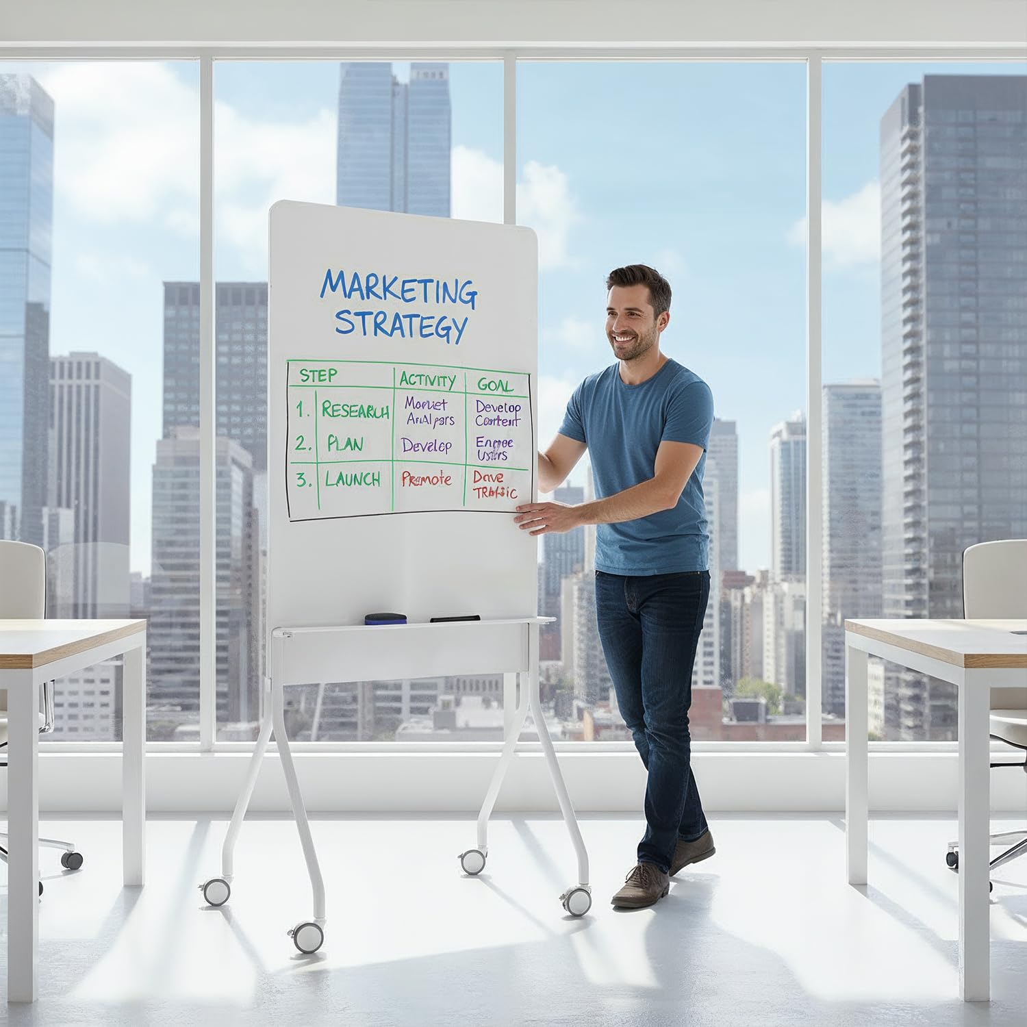 Ergo Office Tableau Blanc Mobile effaçable à Sec 119x79 cm Horizontal Simple Face avec roulettes verrouillables et étagère Pratique (Orientation Verticale, 1190x790mm)