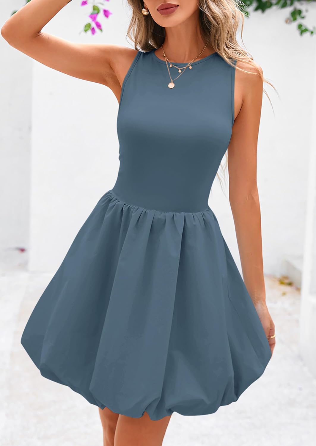 PRETTYGARDEN Summer Dresses for Women 2026 Casual Sleeveless Tank Mini Short Dress Crew Neck Bubble Sundress with Pockets - Image 8