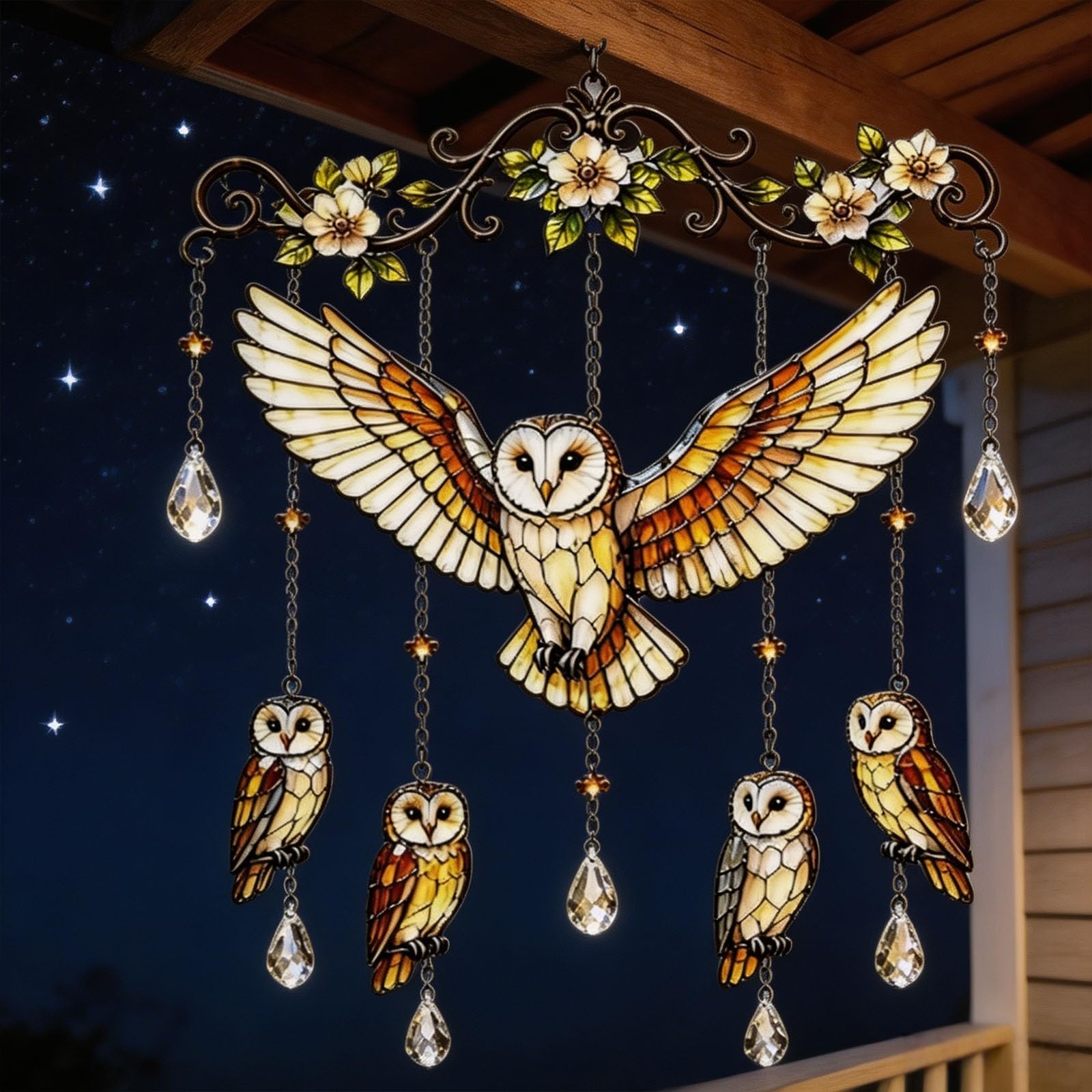 OLYGEE Graceful Hummingbird Wind Chimes for Outside, Stained Glass Crystal Sun Catcher Windchime, Colorful Yard Garden Decor Memorial Gift for Grandma Women (#B)