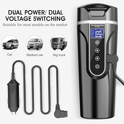 Miniatura 9 de Hervidor eléctrico de viaje de acero inoxidable de 16.9 fl oz, caldera de agua caliente de temperatura inteligente, taza de calefacción con pantalla