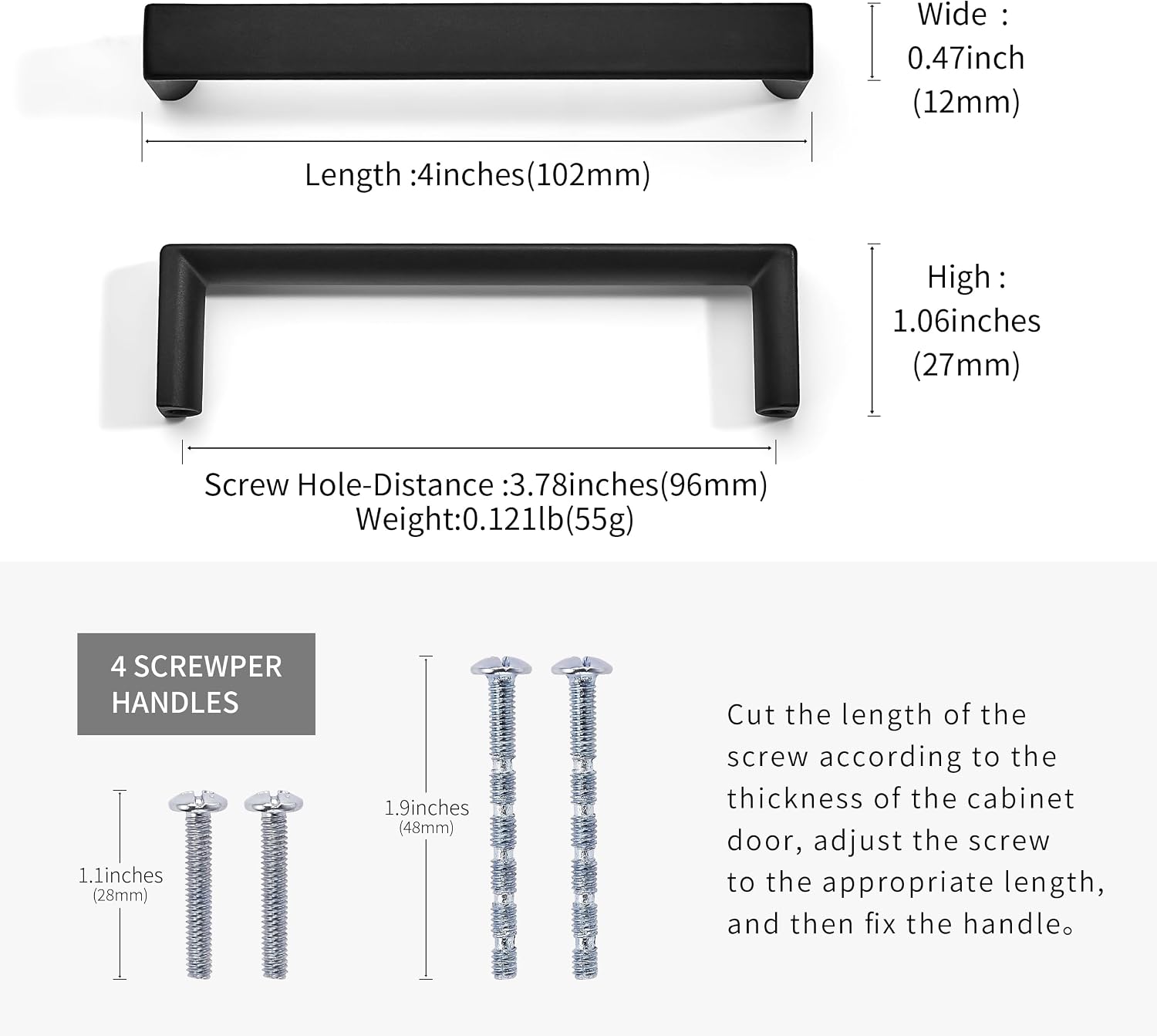 10 Pack Matte Black Cabinet Pulls 3-3/4-inch(96mm) Hole Center Kitchen Cabient Hardware Cabinet Handles Drawer Pulls,Cabinet Pulls,Cupboards, Dressers and Square Solid Metal Hardware