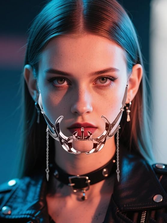 Cyber Punk Half Mask for Women Men Y2K Metal Face Mask Liquid Irregular Cyborg Face Chain Cosplay Jewelry Gifts
