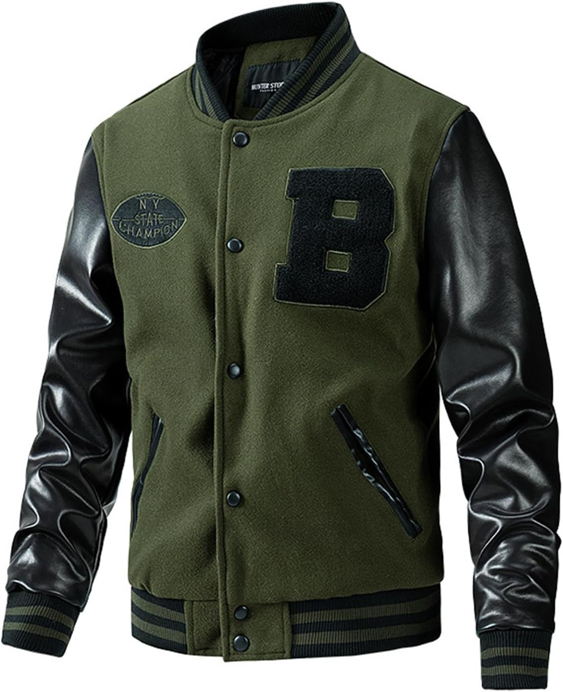 Varsity Jacket Men Leather Sleeve Slim Fit College Dominican
