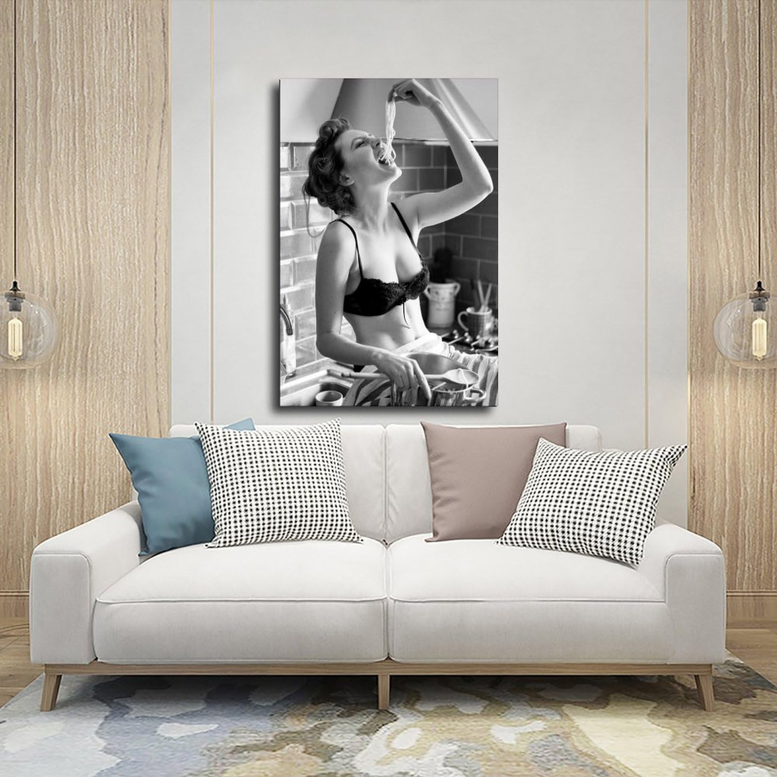 Spaghetti Girl, Spaghetti Woman, Pasta Time, Pasta Moment Scandi S, Barilla, Schwarz und Weiß, Wohnleinwand, Wandkunst, Poster und Drucke, Raum, ästhetische Schlafzimmer, Bürodekoration, 61 x 91 cm