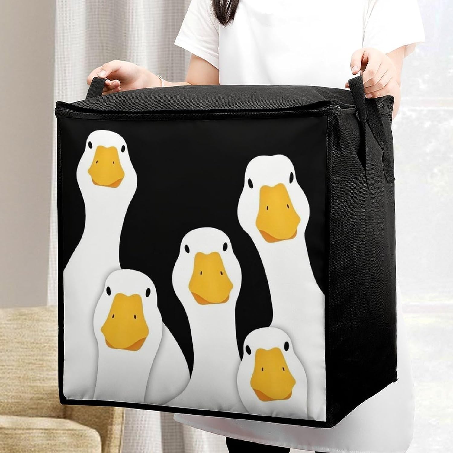 Funny Duck Comforter Storage Bag Moving Bag | Clothes Storage Bins-70L,Moving Bag With Dual Handles For Easy Carrying, Zipper Design Durability for Home,Bedroom,Closet
